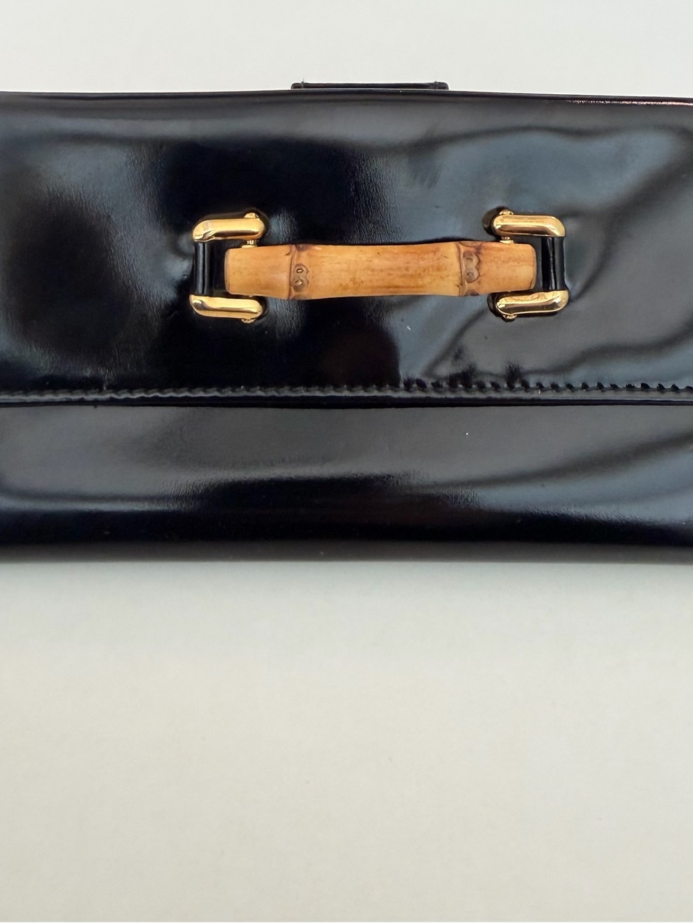 Authentic Vintage Tom Ford Gucci Black Patent Leather Wallet Bamboo Handle - Picture 3 of 10